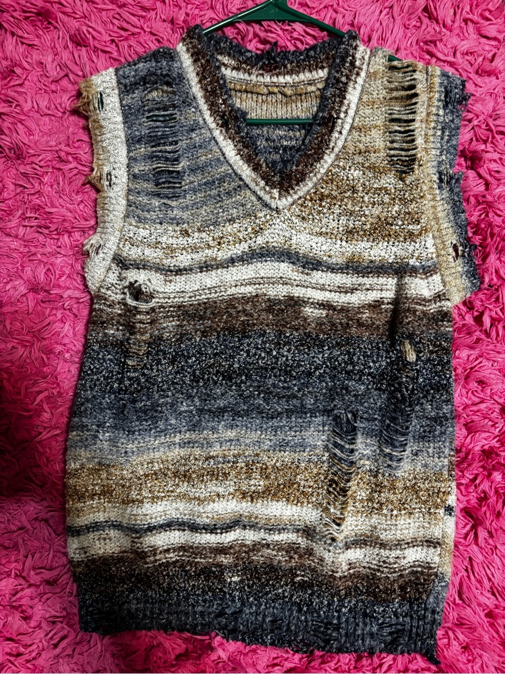 & Other Stories Multicolor Striped V-Neck Sweater Vest in Brown, Cream, Gray